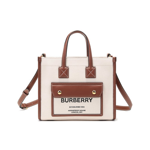 BURBERRY/博柏利女款織物/配皮Freya手提單肩斜挎包托特包 80441431