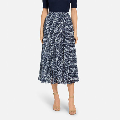 St.John/盛薔格子印花雪紡紗裙中長款女士半身裙K710WB2