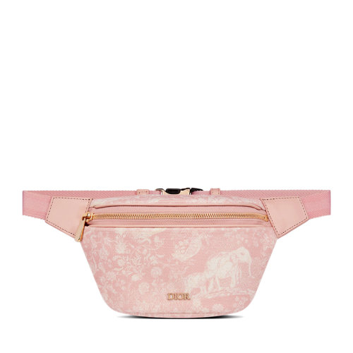 DIOR/迪奧 22春夏新款 兒童款淡粉色帆布茹伊印花金扣拉鏈開合腰包M9909OTMJ_M45E