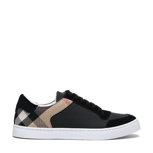 BURBERRY/博柏利 男款黑色House格紋織物配皮系帶休閑運(yùn)動(dòng)鞋板鞋 80241241