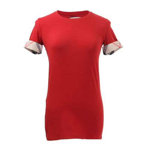  BURBERRY/博柏利 水亮紅棉質(zhì)格紋袖口彈力棉質(zhì)短袖T恤 38869511