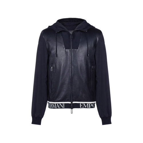 Emporio Armani/安普里奧阿瑪尼 男士皮衣 男士羊皮革/聚酯纖維連帽皮衣夾克外套 91B61P 91P61