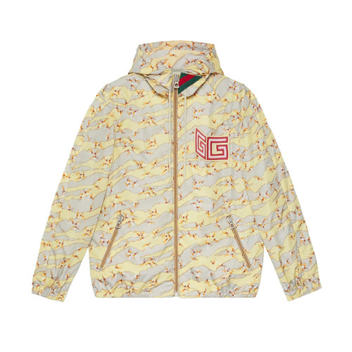 GUCCI/古馳 22年秋冬新款 Lovelight系列 男士灰色/黃色尼龍面料彗星印花連帽夾克外套703189ZAKIJ1074
