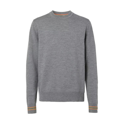 BURBERRY/博柏利      男士中調(diào)麻灰標(biāo)志性條紋裝飾羊毛針織衫毛衣80332031