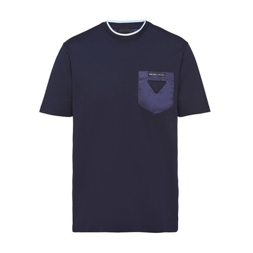 PRADA/普拉達 藏藍色 男士華達呢尼龍口袋飾珠地棉短袖T恤 UJN616_1VT8_F0124_S_201