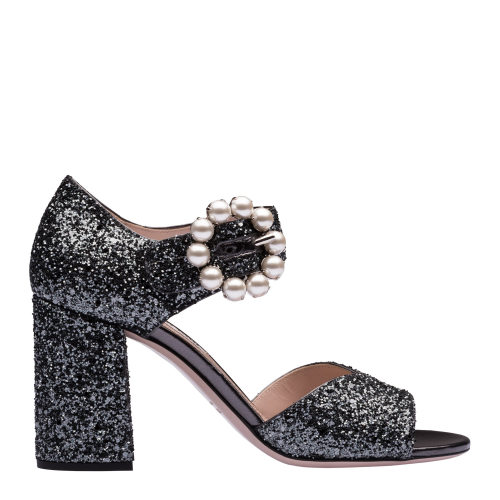 Miu Miu/繆繆 女士珍珠扣飾通體亮片高跟涼鞋 5X146C_3J3Q_F0480_F_085