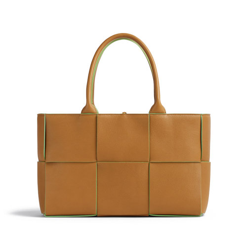Bottega Veneta/葆蝶家 22新款A(yù)rco Tote系列 女士焦糖/開心果綠牛皮皮革飾Intreccio圖案附可拆卸拉鏈口袋手提托特包652867V1Q719836