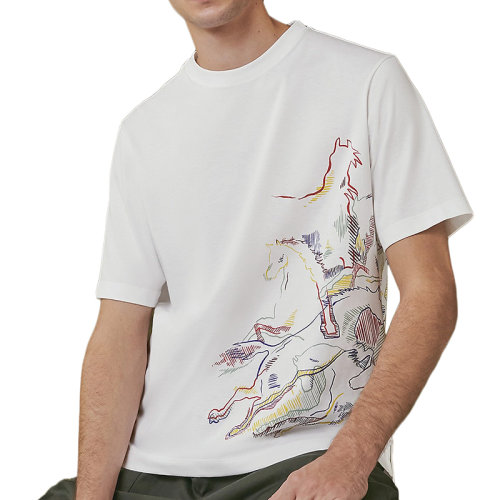 HERMES/愛馬仕 22年早春新款 男士白色純棉印花T恤H257830HA903XL