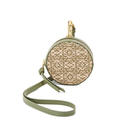 LOEWE/羅意威 Cookie系列 女士綠色鱷梨綠色徽標(biāo)提花織物皮革飾邊手拿包零錢包0010651222