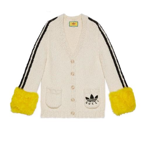  GUCCI古馳 22年秋冬 女士 adidas x Gucci聯(lián)名系列翻袖羊毛開衫 713001 XKCQH 9791