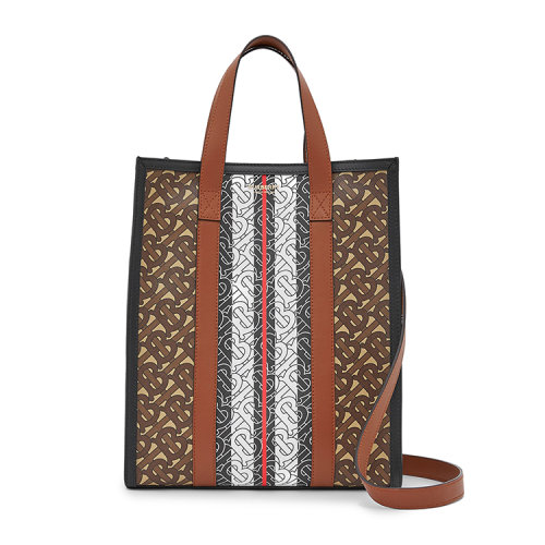 BURBERRY/博柏利 小號專屬標識條紋環(huán)保帆布豎版托特包80242941