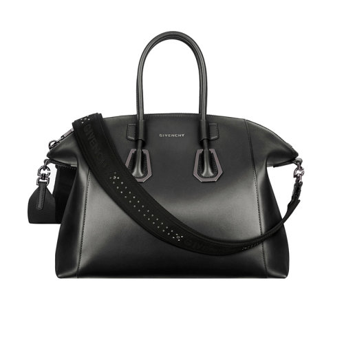 Givenchy/紀(jì)梵希 22新款 Antigona Sport系列 女士小號(hào)黑色小牛皮拉鏈開合銀色字母標(biāo)志提花帆布拆卸寬肩帶銀色飾面金屬斜挎單肩手提包BB50MZB1HT-001