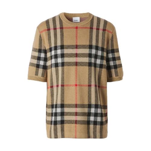  BURBERRY 22年秋冬 男士 絲毛混紡格紋提花短袖上衣 80435711