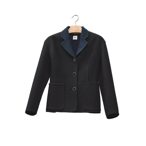 HERMES/愛馬仕 22年秋冬新款 女士黑色雙面羊絨紐扣開合飾側(cè)面貼袋精致衣領(lǐng)外套馬術(shù)夾克H2H0202DB0234