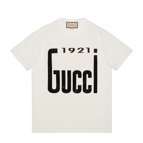 GUCCI/古馳 水晶“1921 Gucci”印花棉質(zhì)T恤女士短袖T恤615044XJDZT