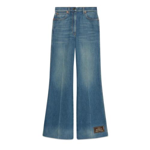  GUCCI古馳 22年秋冬 女士 飾Gucci標(biāo)簽牛仔喇叭褲 623441 XDCD9 4759