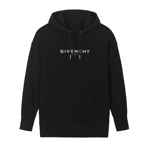 Givenchy/紀(jì)梵希      女士黑色棉質(zhì)翻轉(zhuǎn)LOGO連帽衛(wèi)衣BWJ01Z3Z5W-001