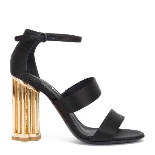 Salvatore Ferragamo/菲拉格慕 黑色 女士緞面高跟涼鞋 694501-01N620-DAIANO-A6X5MA