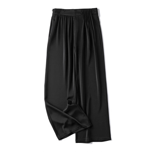 GeleiStory/GeleiStory 細節(jié)美腰部褶皺設(shè)計垂墜顯瘦雪紡闊腿女九分直筒褲 女士休閑褲