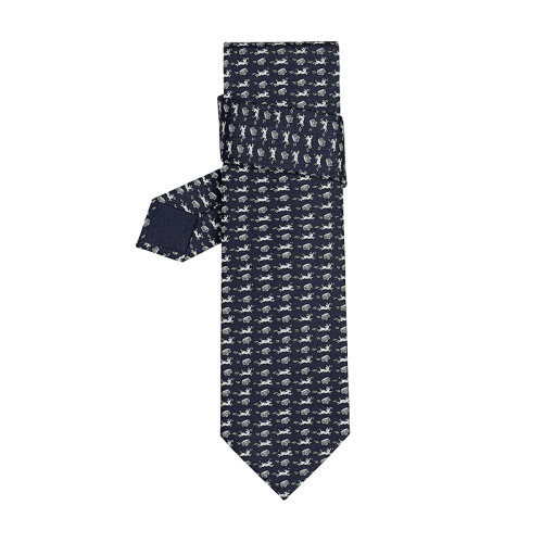 HERMES/愛馬仕 男士深藍(lán)/白/天空真絲斜紋領(lǐng)帶H606216T01