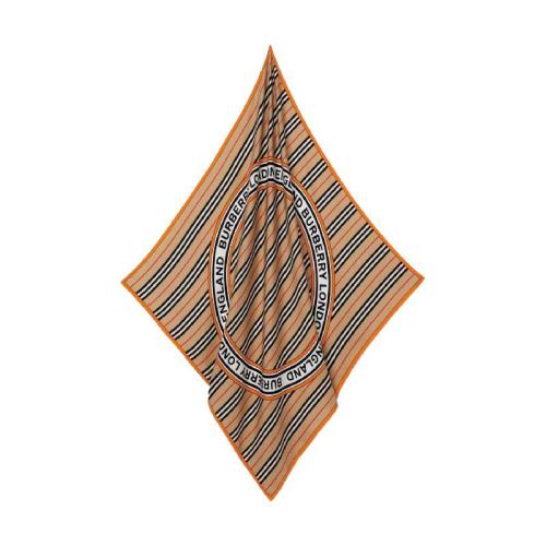  BURBERRY 22年秋冬 女士 標志性條紋拼徽標圖案絲質方巾 80324581 預定商品1-3周發(fā)貨