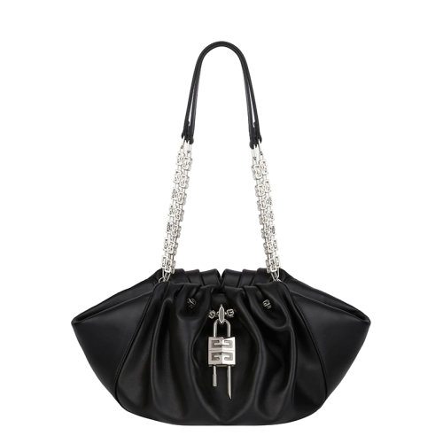 Givenchy/紀(jì)梵希 22春夏新款Kenny系列 女士小號(hào)黑色褶裥效果柔軟牛皮革銀扣G形立方體鏈條提手單肩手提鏈條包BB50MJB1DM-001