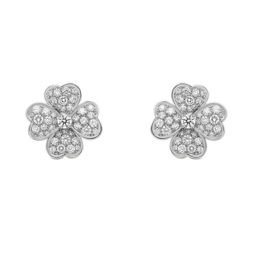 Van Cleef & Arpels/梵克雅寶 經(jīng)典Cosmos系列 18k金白金鑲嵌鉆石滿鉆四葉草小號(hào)耳釘VCARO68N00