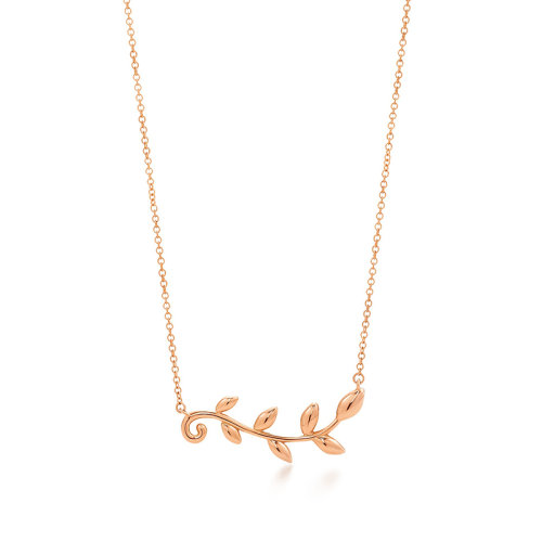 Tiffany & Co./蒂芙尼  PalomaPicasso?系列18K金玫瑰金橄欖枝吊墜項鏈 32371183