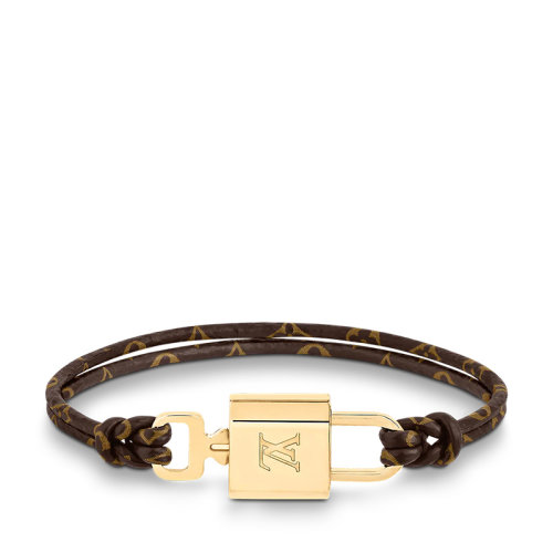 Louis Vuitton/路易威登 22春夏新款LOCK IT AGAIN系列 米色/棕色老花帆布金色徽標掛鎖裝飾手鏈M8015F