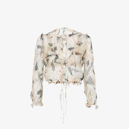  FENDI芬迪 22年秋冬 女士 長袖襯衫 拼色印花雪紡襯衫 FS7571AKSNF1IHA