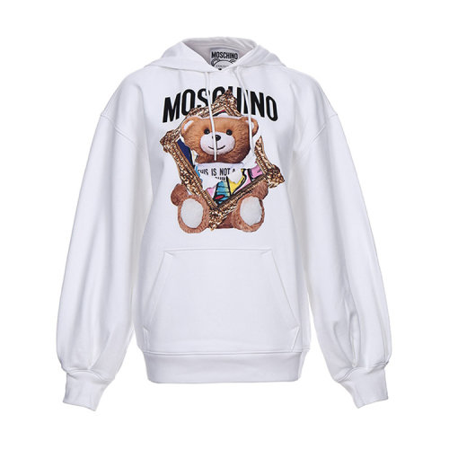 MOSCHINO/莫斯奇諾 女裝 小熊圖案 女士白色棉質(zhì)連帽時(shí)尚休閑秋冬女衛(wèi)衣 DA171004271001