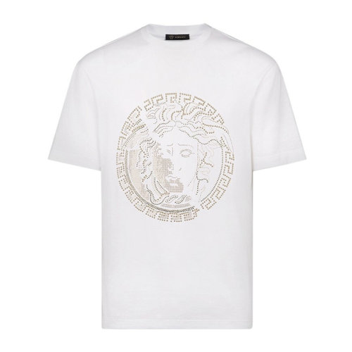 VERSACE/范思哲 男士白色棉質(zhì)經(jīng)典字母徽標美杜莎頭像裝飾圓領(lǐng)短袖上衣T恤 A81884-A224589-A001