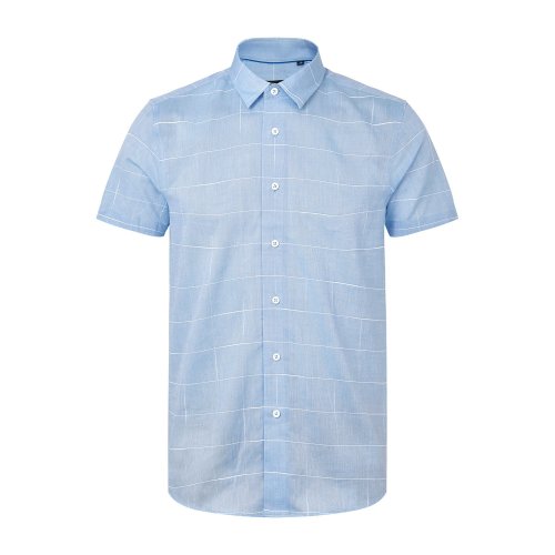 DIDIBOY/迪迪博邇藍(lán)色男士短袖襯衫清爽利落帥氣干凈簡潔男士襯衫