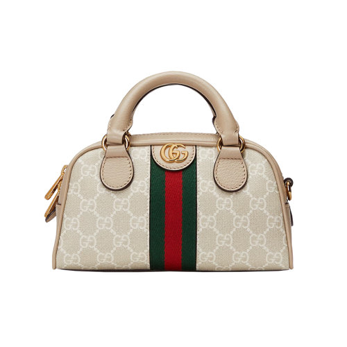 GUCCI/古馳 23春夏新款 Ophidia GG系列 女士迷你米色/白色帆布配皮革飾面拉鏈開(kāi)合拆卸皮革肩帶單肩斜挎手提包724606FABEX9642