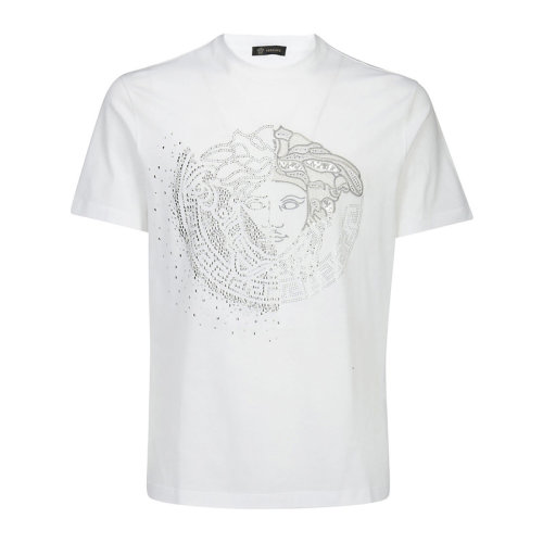VERSACE/范思哲 男士白色棉質(zhì)經(jīng)典美杜莎頭像印花裝飾圓領(lǐng)短袖上衣T恤 A75049-A201952-A92X