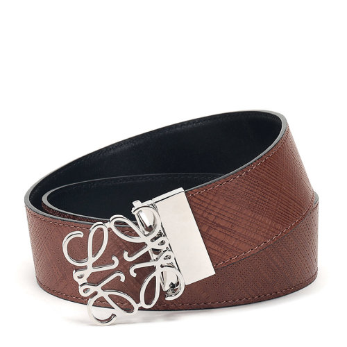 LOEWE/羅意威 男士Anagramas系列深棕色黑色牛皮板扣式雙面皮帶腰帶 526 88 016