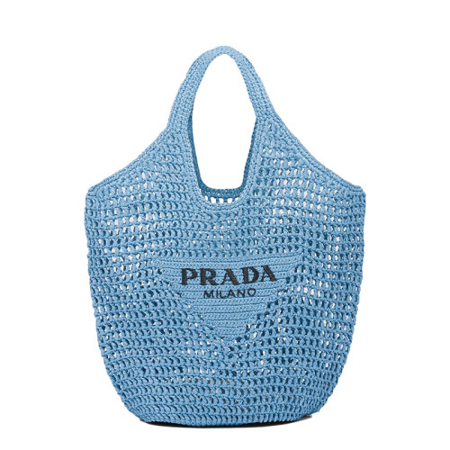 PRADA/普拉達 22新款 女士天藍色酒椰纖維解構式廓形單肩手提托特包1BG424_2A2T_F0076_V_OOO