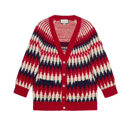  GUCCI/古馳 新款 男士紅色曲折提花羊毛開衫633825XKBIZ9118