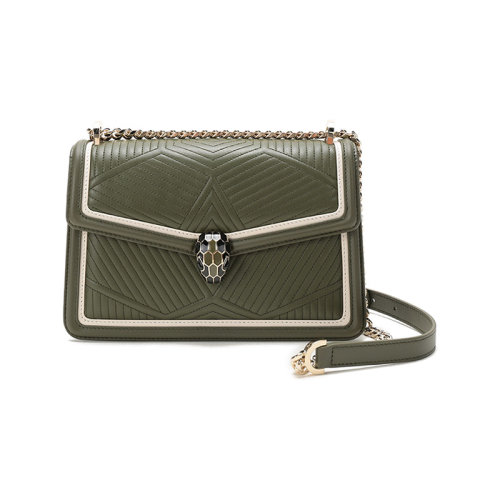 BVLGARI/寶格麗 女士SERPENTI DIAMOND BLAST系列皮質(zhì)蛇頭扣絎縫手提單肩斜挎包 289731