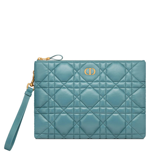 DIOR/迪奧 22秋冬新款Caro系列 女士天藍(lán)色小牛皮絎縫金色扣可拆卸肩帶優(yōu)雅大號手拿包S5086UNGX_M08Z