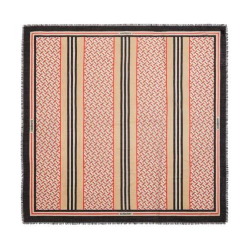 BURBERRY 22年秋冬 女士 標志性條紋專屬標識印花羊毛絲質(zhì)大號方巾 80180381 預定商品1-3周發(fā)貨