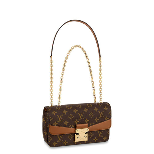 Louis Vuitton/路易威登 22春夏新款MARCEAU系列 女士老花帆布配焦糖色皮革金扣金鏈單肩斜挎鏈條包M46127