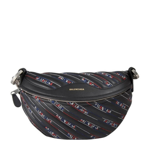 Balenciaga/巴黎世家 女士黑色牛皮多彩字母印花粗鏈拉鏈開合胸包腰包女包 518163-0HIL3-1065