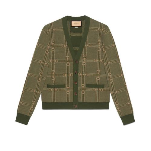  GUCCI古馳 22年秋冬 男士 馬銜扣提花針織開衫 716359 XKCO0 3235