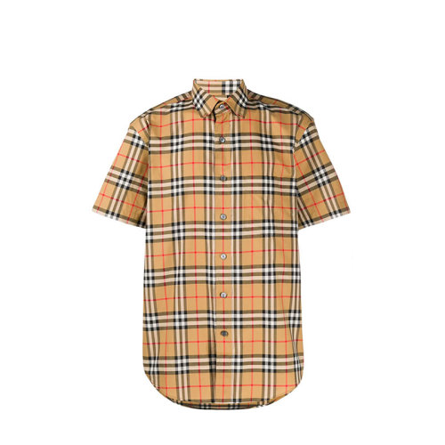 BURBERRY/博柏利 巴寶莉格紋襯衫  男士卡其色棉質(zhì)短袖襯衫 8022265ANYE (批次不同新舊版標(biāo)簽除機發(fā)放)