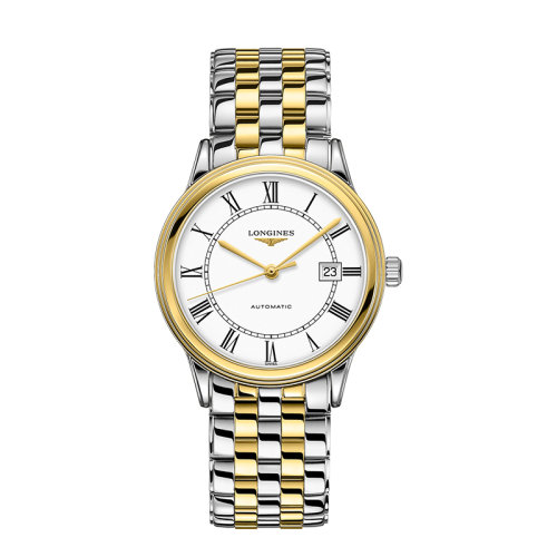 LONGINES/浪琴  軍旗系列精鋼和黃色PVD涂層白色表盤(pán)漆繪羅馬數(shù)字自動(dòng)機(jī)械男士腕表40毫米 L4.984.3.21.7