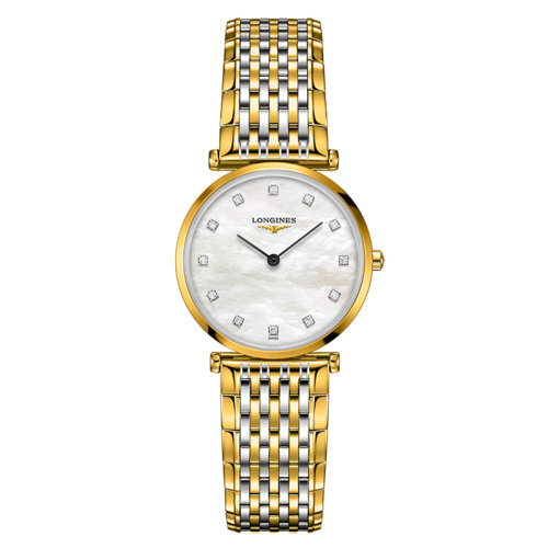 LONGINES/浪琴  嘉嵐系列 石英表鑲鉆白珍珠貝母表盤黃色PVD表殼男女同款表29毫米L4.512.2.87.7