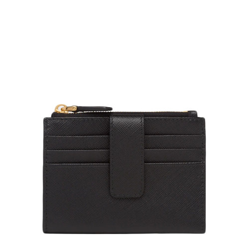 PRADA/普拉達(dá) 22年新款 女士黑色皮革三角金標(biāo)拉鏈搭扣零錢(qián)卡夾1MC026_QHH_F0002