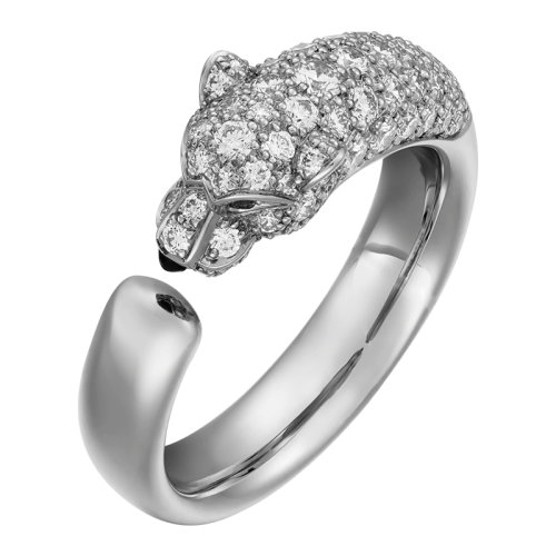 CARTIER/卡地亞 Panthère 系列 18K金白金祖母綠瑪瑙鉆石戒指 鑲嵌2顆祖母綠和72顆明亮式切割鉆石N4765900