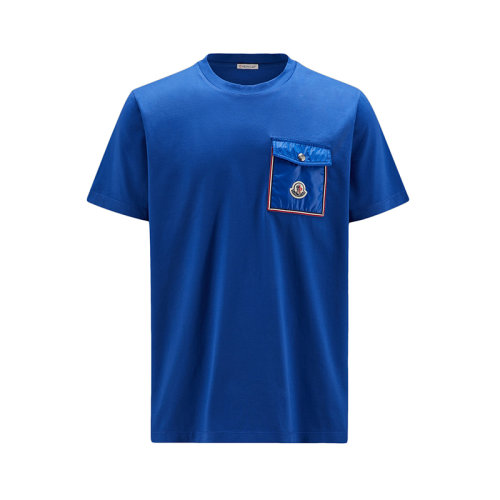  Moncler/蒙克萊 22年秋冬新款 男士墨藍(lán)色純棉羅緞飾邊尼龍口袋短袖T恤H10918C000488390Y771